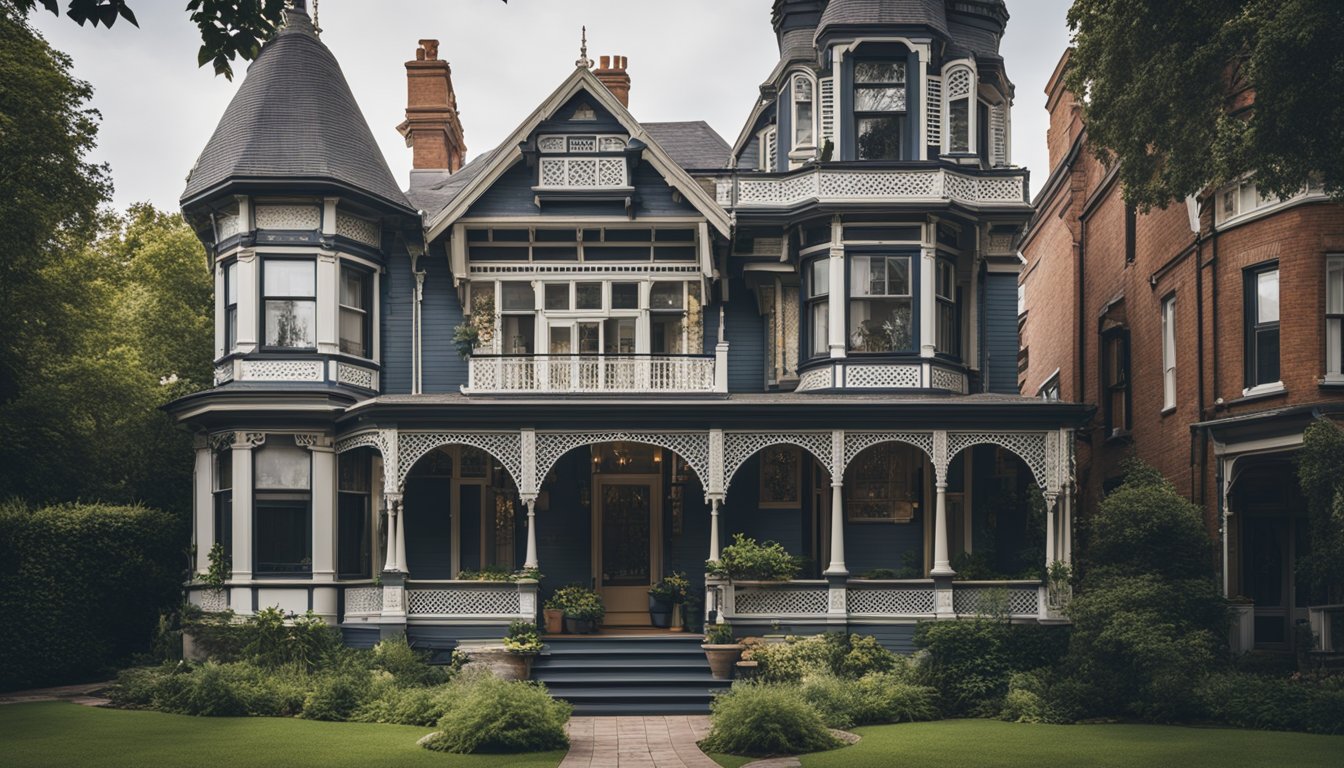 A Victorian home with renovations in progress, featuring traditional architectural details and modern tools and materials